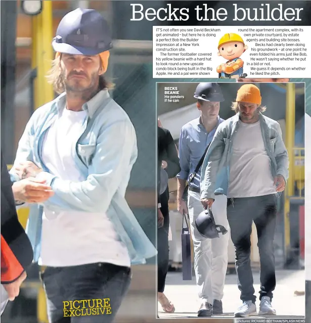  ?? Pictures: RICHARD BEETHAM/SPLASH NEWS ?? BECKS BEANIE PICTURE EXCLUSIVE He ponders if he can