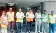  ??  ?? GHMC officials of West Zone stage protest infront of hotels requesting them to do onsite composting