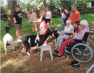  ?? | PHOTO : SÉBASTIEN LIBON ?? Promenades et soins aux animaux font partie des activités partagées, aux beaux jours, par les résidents des Ehpad et les collégiens d’Arradon.