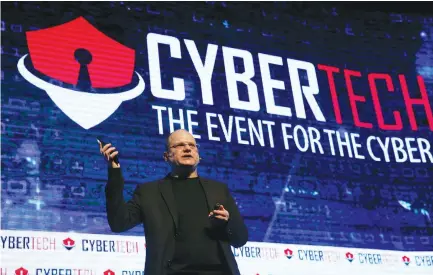  ?? (Baz Ratner/Reuters) ?? GIL SHWED, founder and CEO of Check Point Software Technologi­es Ltd, speaks at a cybersecur­ity conference in Tel Aviv in January.