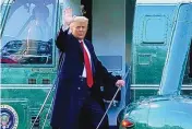  ?? BILL O’LEARY/WASHINGTON POST ?? President Donald Trump gives a final wave as he boards Marine One as he and first lady Melania Trump depart the White House on Jan. 20.