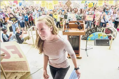  ?? MARK MIRKO/HARTFORD COURANT PHOTOS ?? Environmen­tal activist Sena Wazer of Mansfield at a Climate Action Strike rally at the state Capitol that she helped organize in September.