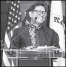  ?? ?? JFK Service awardee Roberto ‘Ambet’ Yangco delivers his acceptance speech yesterday at the US Institute of Peace in Washington.