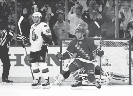  ?? BRUCE BENNETT/GETTY IMAGES FILES ?? Ottawa Senators forward Mike Hoffman, left, and New York Rangers counterpar­t Michael Grabner are two players being mentioned in NHL trade rumours with less than a week to go to the deadline. Both can score and are on teams expected to miss the playoffs.