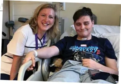  ??  ?? Special bond: Bomb victim Adam Lawler with caring paediatric sister Jess Haskins