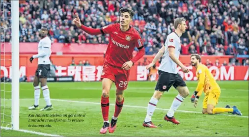  ??  ?? Kai Havertz celebra un gol ante el Eintracht Frankfurt en la presente temporada.