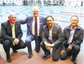  ??  ?? Mission completed: the Baw Baw Shire Council team that managed the $14 million leisure centre project. From left, David Dunstan (manager of urban operations), Phil Cantillon (community assets director), Vishal Gupta (manager of infrastruc­ture planning)...