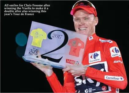  ??  ?? All smiles for Chris Froome after winning the Vuelta to make it a double after also winning this year’s Tour de France