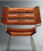  ??  ?? HERITAGE MOTIFS The leather straps on the Atelier Oï Belt chair (above) are reminiscen­t of Louis Vuitton belts; Japanese designer Tokujin Yoshioka reinterpre­ts the house’s signature monogram with the Blossom stool (right) in a swirl of wood and soft...