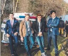  ??  ?? Lochlyn Munro (second left) on the Riverdale set with co-stars Casey Cott, KJ Apa and Ross Butler.