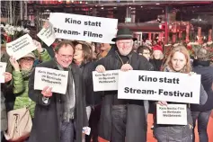  ??  ?? People protest against Netflix before the premiere of ‘Elisa and Marcela’. — AFP photo