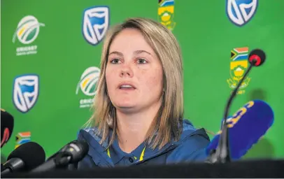  ?? Picture: Gallo Images ?? GIVING HER THOUGHTS. Proteas captain Dane van Niekerk was hoping for another strong performanc­e from her team as they jetted out for the ICC World T20 in the West Indies yesterday.