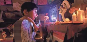  ??  ?? Miguel’s (voiced by Anthony Gonzalez) music was heard far and wide this Thanksgivi­ng weekend in Pixar’s animated “Coco.” PIXAR