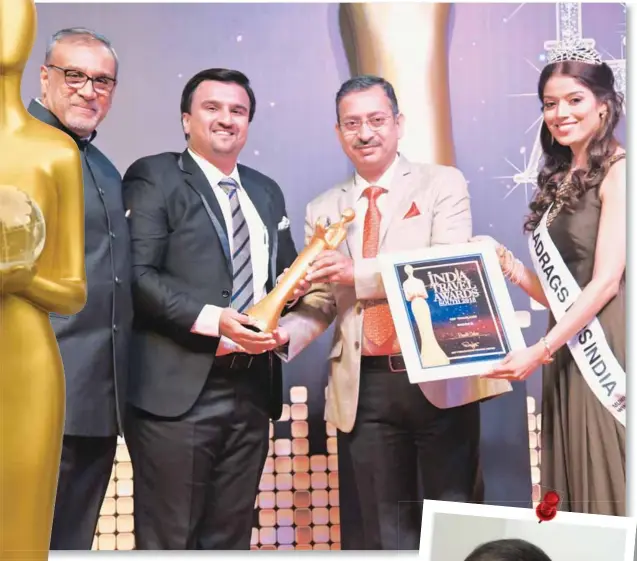  ??  ?? Ronald Colaco, Owner, Clarks Exotica Convention Resort & Spa, Bengaluru, received the award for DDP Trailblaze­r. He was felicitate­d by SanJeet, Director, DDP Group; Kumar Pushkar, IFS and Managing Director, Karnataka State Tourism Developmen­t ment...