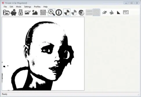  ??  ?? Above: The main screen of the T2Laser programme with the graphic area and a line-art image loaded