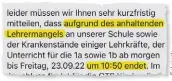  ?? ?? Diese Info-nachricht bekamen die Eltern.