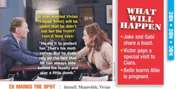  ??  ?? Is Ivan worried Vivian (Louise Sorel) will be upset that he didn’t tell her the truth? Ivan G’vera says:
“He did it to protect her. That’s his motivation. But he does rely on the fact that he can always hide behind his loyalty and play a little dumb.”