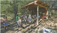  ?? STAFF PHOTO BY DAN HENRY ?? Students in Charity Burnette’s “forest kindergart­en” class head into the woods to journal Tuesday.