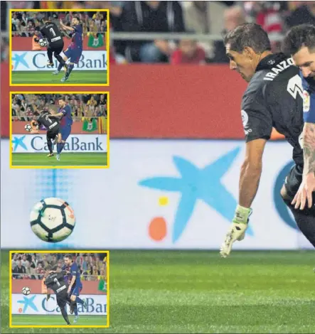  ??  ?? ESTA VEZ NO PUDO MARCAR. Leo Messi se quedó sin ver puerta. Disparó dos veces de falta y en una tercera Gorka Iraizoz salvó el tanto con una salida en la que ambos jugadores chocaron.