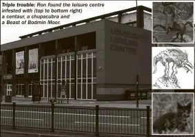  ??  ?? Triple trouble: Ron found the leisure centre infested with (top to bottom right) a centaur, a chupacubra and a Beast of Bodmin Moor.