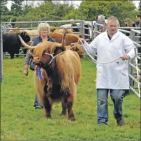  ??  ?? Moira Porter of Carrabus follows her champion Highland heifer into the champion of champions judging ring. 16_T33_ Islay Show_ 01