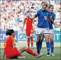  ?? AP/CLAUDE PARIS ?? Valentina Giacinti (19) celebrates after scoring a goal Tuesday during Italy’s 2-0 victory over China in the round of 16 at the Women’s World Cup in Montpellie­r, France.