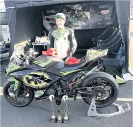 ??  ?? Hathern race ace Harry Leigh had a great start to the Thunderspo­rt GB Superteens season at Donington Park, taking his new HM Quickshift­ers Kawasaki Ninja 300 to victory in three races.