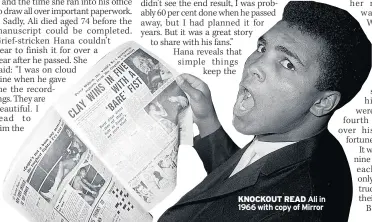  ??  ?? KNOCKOUT READ Ali in 1966 with copy of Mirror