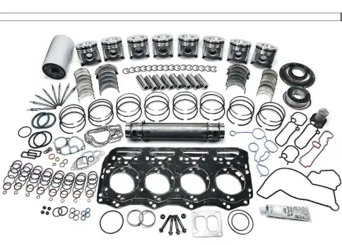  ??  ?? Ford’s master rebuild kit was one of the best and most affordable things to ever hit the 7.3L market. This baby comes with everything you’ll need, from new pistons and rings (standard bore, 0.010-inch, 0.020-inch, or 0.030-inch), rod bearings, wrist pins, main bearings and a fresh main bearing seal, to head gaskets, glow plugs, and even an oil cooler. You can find a complete OEM kit for a little over $1,200 (Riff Raff Diesel stocks them for $1,247). Irate Diesel also offers overhaul kits with additional options like de-lipped piston bowls, valve pockets, 3-stage piston coating, and coated main and rod bearings.