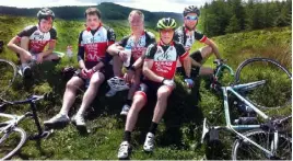  ??  ?? Tony Gavin, yellow helmet, takes a breather with his friends from Naas Cycling Club