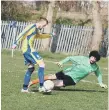  ?? ?? Filey’s Joe Gage opened the scoring at Pelican FC