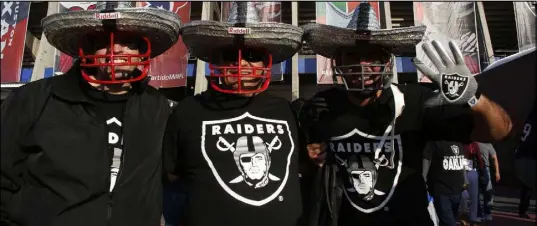  ?? Dario Lopez-Mills The Associated Press ?? Raiders fans rev it up at Estadio Azteca in Mexico City before the team’s game against Houston on Nov. 21, 2106.