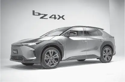  ?? TOYOTA MOTOR CORP. VIA AP ?? Toyota is recalling 2,700 bZ4X crossover vehicles globally for wheel bolts that could become loose, a major setback for the Japanese automaker’s ambitions to roll out electric cars. The bZ4X went on sale about two months ago.