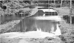  ??  ?? The flooded access road leading to SK Nanga Bon, as of 11am yesterday.