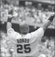  ??  ?? Barry Bonds tied Babe Ruth for second place on the all-time home run list when he hit his 714th homer, 10 years ago today.