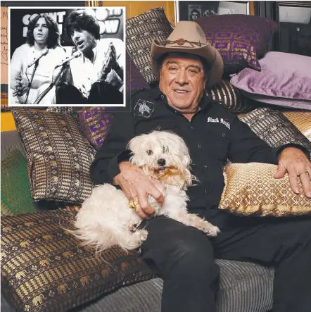  ?? Picture: DAVID CAIRD ?? Ian "Molly" Meldrum at home with Ziggy his faithful hound and with John Paul Young on Countdown in 1977.