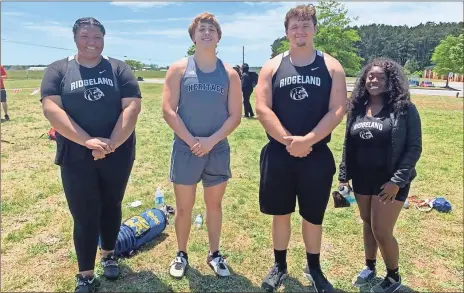  ?? Contribute­d ?? A quartet of throwers, including Ridgeland’s Mecca Spears, Heritage’s Jonathan Washburn, Ridgeland’s Logan Montgomery and Ridgeland’s Cordasia Watkins, will be among those represent the Catoosa-walker County area at the Class AAAA state track meet this weekend in Albany.