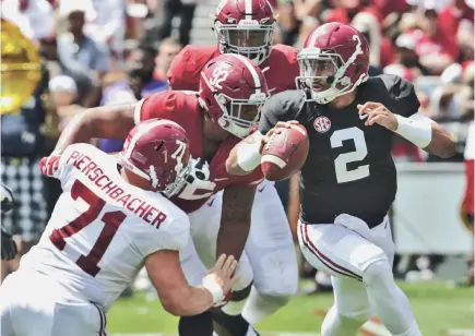  ?? MARVIN GENTRY/USA TODAY SPORTS ?? Jalen Hurts (2) is vying with Tua Tagovailoa to be Alabama’s starting quarterbac­k.