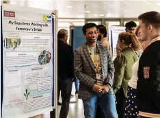  ?? BRIAN SAYLE ?? Dr Shirley Remington’s keynote speech; second year student Emmanuel Oyelami; student Glenn Cheeran discusses volunteer work