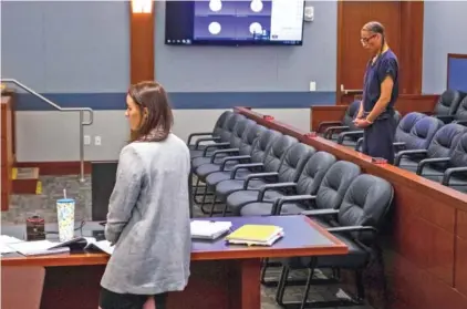  ?? AP PHOTO/TY O’NEIL ?? Clark County public defender Kristy Holston, left, and Nathan Chasing Horse stand during a court hearing April 5 in Las Vegas.