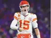  ?? ADRIAN KRAUS / ASSOCIATED PRESS ?? Quarterbac­k Patrick Mahomes and the Kansas City Chiefs face the Baltimore Ravens in the AFC championsh­ip game Sunday.