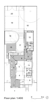  ?? ?? 1 Front yard
2 Sun deck 3 Entry
4 Living
5 Dining 6 Kitchen
7 Eating area 8 Play deck 9 Bedroom 10 Bathroom 11 Spare bedroom 12 Study
13 Main bedroom 14 Ensuite
15 Pool deck 16 Pool
17 Garden play 18 Rear yard 19 Relocated
carport 20 Driveway