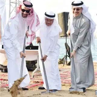  ??  ?? From left, minister of Energy, Industry and Mineral Resources Khalid Al-Falih, former minister of Petroleum and Mineral Resources and chairman of KAUST Board of Trustees Ali Al-Naimi, and president and CEO of Saudi Aramco Amin H. Nasser, in Thuwal, on...