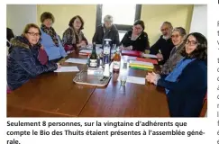  ??  ?? Seulement 8 personnes, sur la vingtaine d’adhérents que compte le Bio des Thuits étaient présentes à l’assemblée générale.