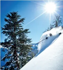  ??  ?? Below left, from top: Skiing on one of the many bluebird days at Mammoth; Kayaking on Mono Lake, © Mono County Tourism.