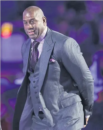  ?? AFP ?? Earvin ‘Magic’ Johnson is honoured during the NBA All-Star Game on Sunday.