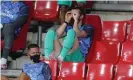  ??  ?? Gareth Bale watches Real Madrid take on Granada through a pair of ‘binoculars’. Photograph: Juanjo Martin/EPA