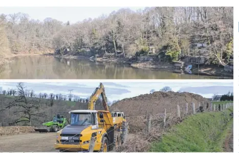  ??  ?? C’est l’Yvrande qui sera concernée en premier lieu par les travaux de vidange avec une gestion des sédiments contaminés. Les premières machines sont arrivées la semaine dernière aux abords de la retenue d’eau.