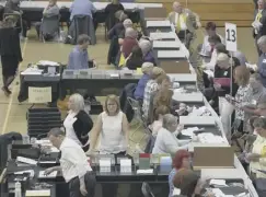  ??  ?? VOTES: The Calderdale count underway in the 2017 general election