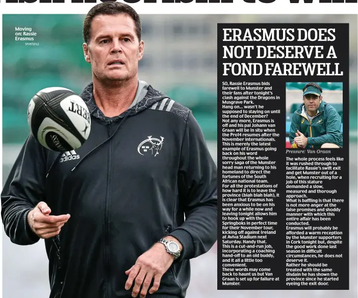  ?? SPORTSFILE ?? Moving on: Rassie Erasmus